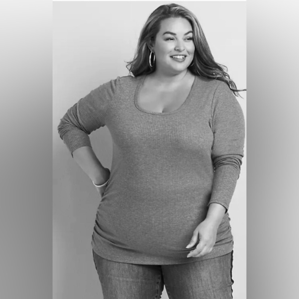 Lane Bryant Gray Long Sleeve ribbed Top with scoop neck 14/16